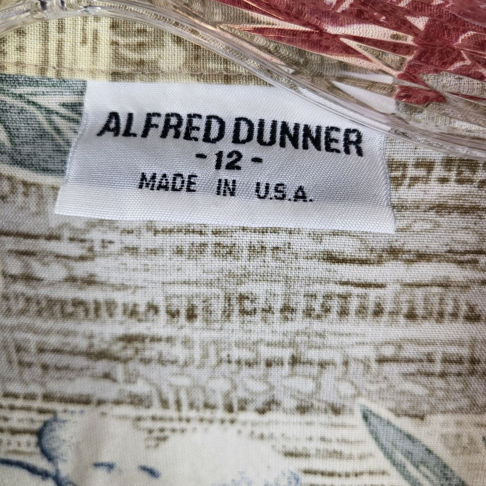 Alfred Dunner Vintage 90s Tropical Floral Button Down Blouse Tan Blue Red Sz 12 - Picture 4 of 6